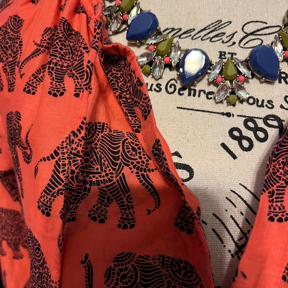 J. Crew Vibrant Red Elephant Print Blouse - Picture 2 of 4